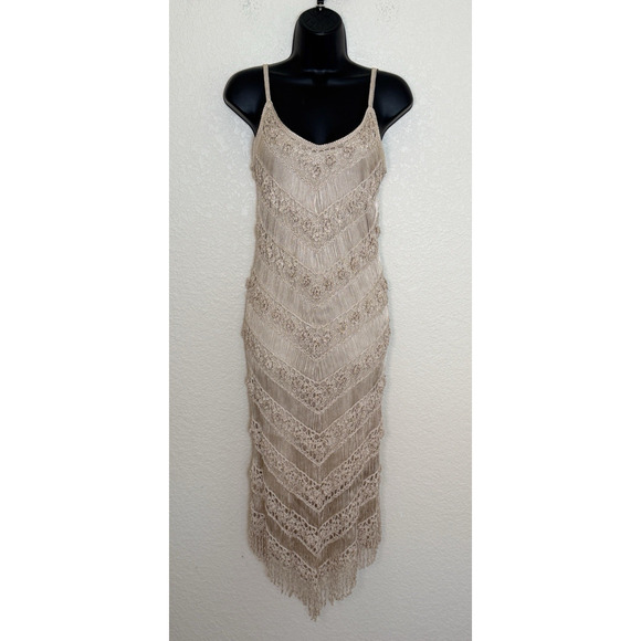 Vtg Caché Dress Crochet Midi Art Deco Flapper Gatsby Ethereal Romantic Retro, XS - Picture 2 of 8